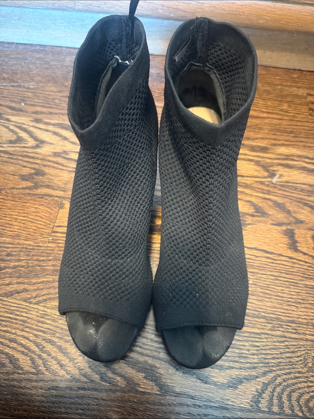 Seven Dials Black Knit Peep-Toe Sock Booties